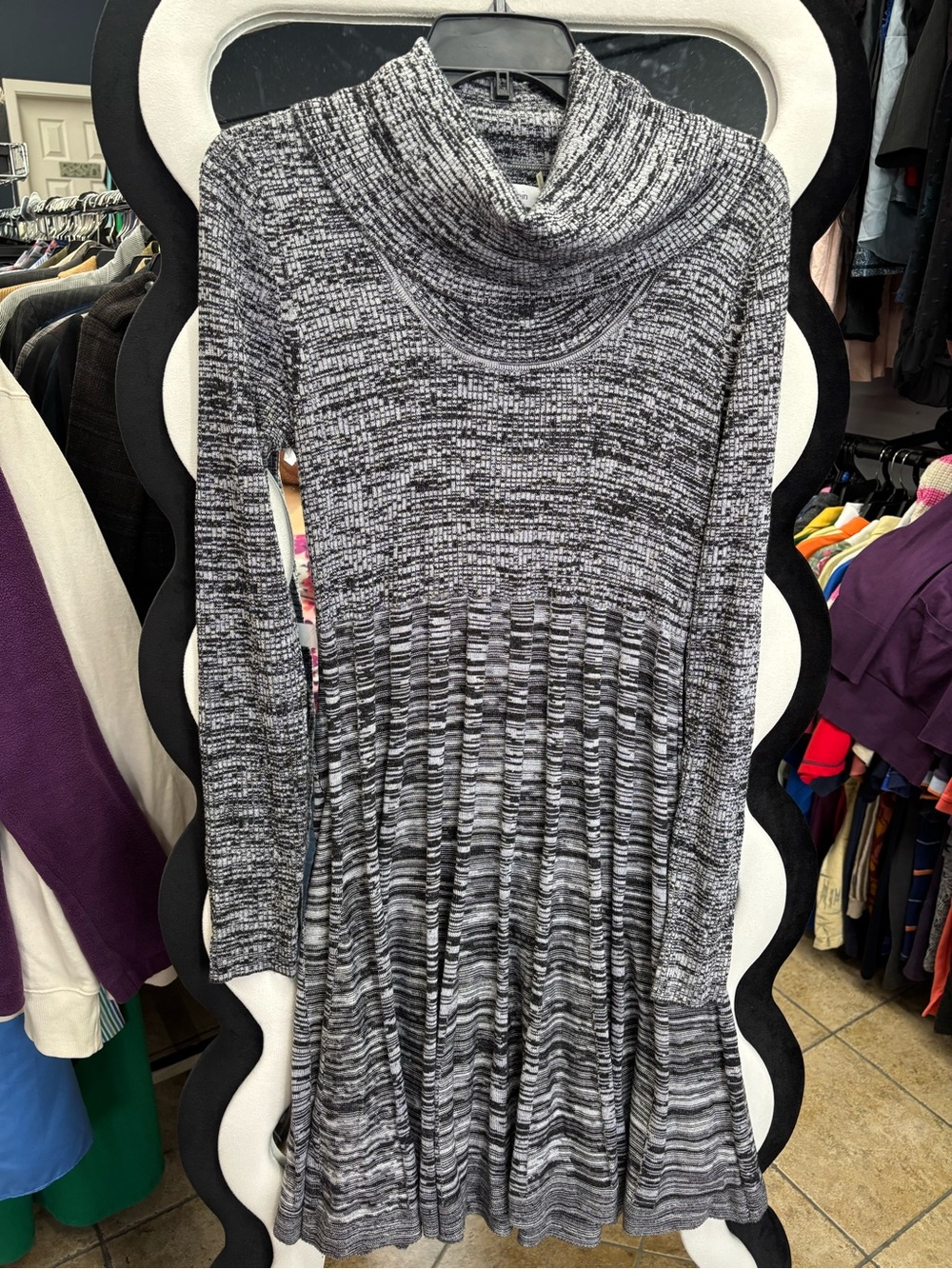 Calvin Klein Black & Gray Cowl-Neck Knit Dress